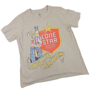 Lone Star Beer Long Live Long Necks Graphic T-Shirt Tan Womens XS Texas Cowboy